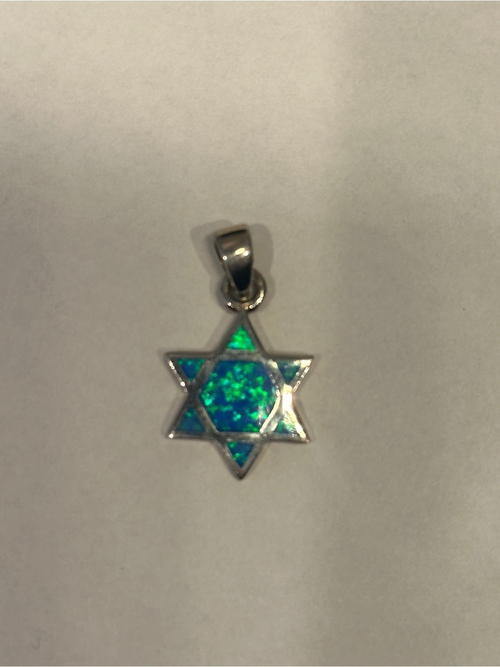 New 925 sterling silver Star of David, Magen David lab opal pendant minimalis